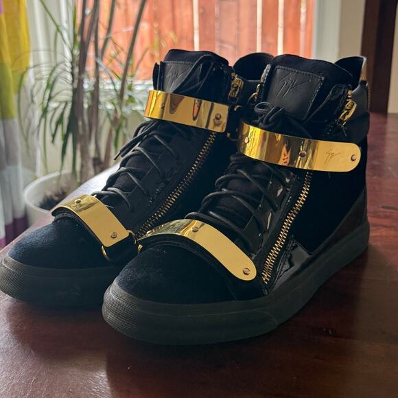 Giuseppe Zanotti Coby High top zip lace up sneakers black velvet size 42 men main image 10